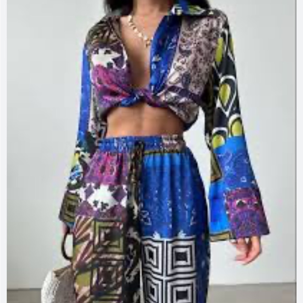 Zara Patchwork Printed Pant and Top Set - Picture 2 of 5